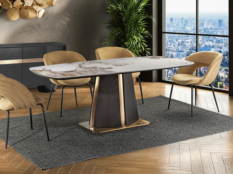 Mesa de comedor Schuller Luca roble y mármol veteado acero 200x76cm