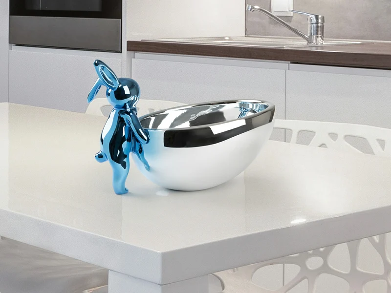 Figura decorativa Schuller Cuenco Rabbit azul y plata 19cm