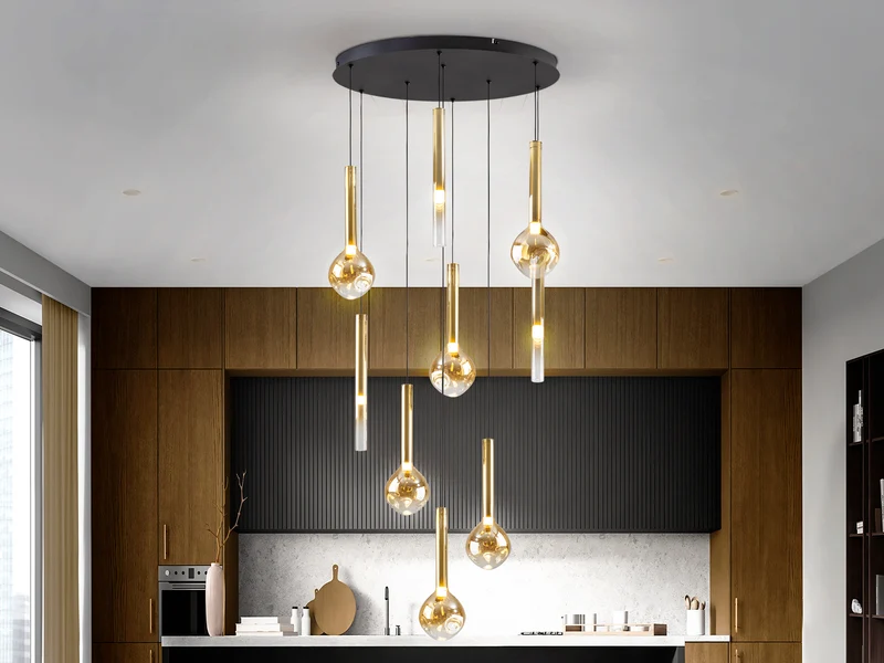 Lámpara de techo colgante Schuller Essenza 9 luces negro y dorado 3000K con mando Ø65cm
