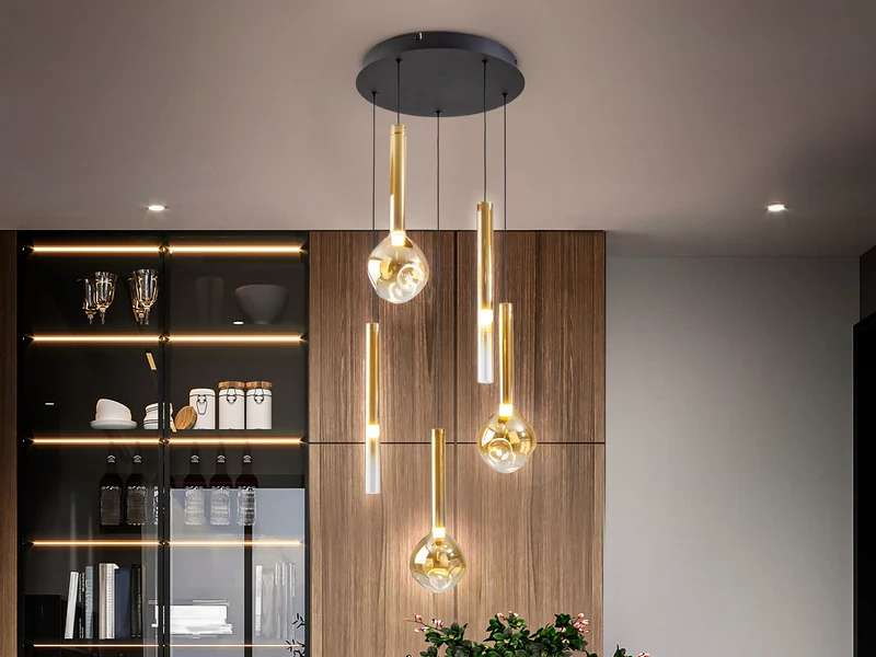 Lámpara de techo colgante Schuller Essenza 5 luces negro y dorado 3000K Ø41cm