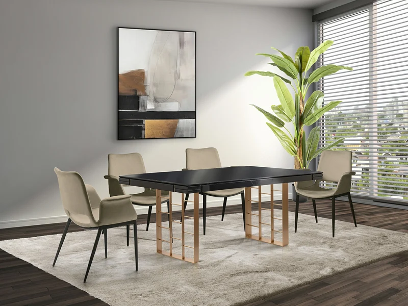 Mesa de comedor Schuller Vita gris y oro rosa 200x77cm