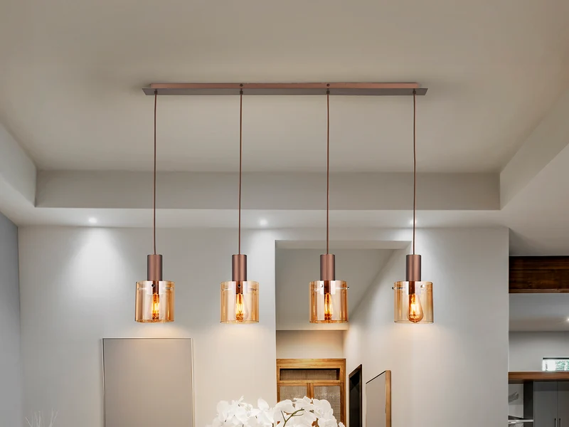 Lámpara de techo colgante Schuller Venize 4 luces cobre satinado y ambar 12999