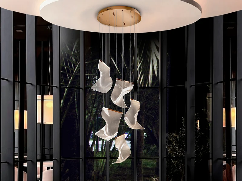 Lámpara de techo colgante Schuller Velos 5 luces oro rosa 3000K Ø50cm
