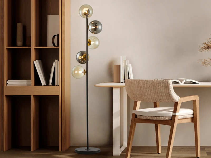 Lámpara de pie de salón bolas Schuller Inoa 5 luces negro y latón 159cm