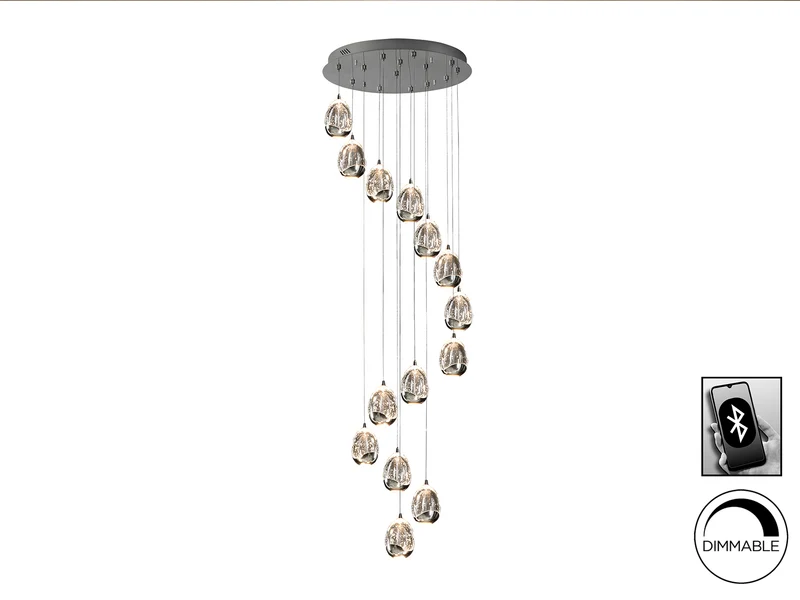 Lámpara de techo colgante Schuller Rocío grande 14 luces cromo regulable con mando 785635B