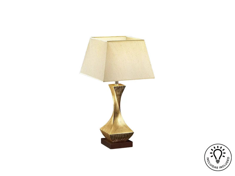 Lámpara de sobremesa Schuller Deco grande 1 luz pan de oro y nogal madera 64cm