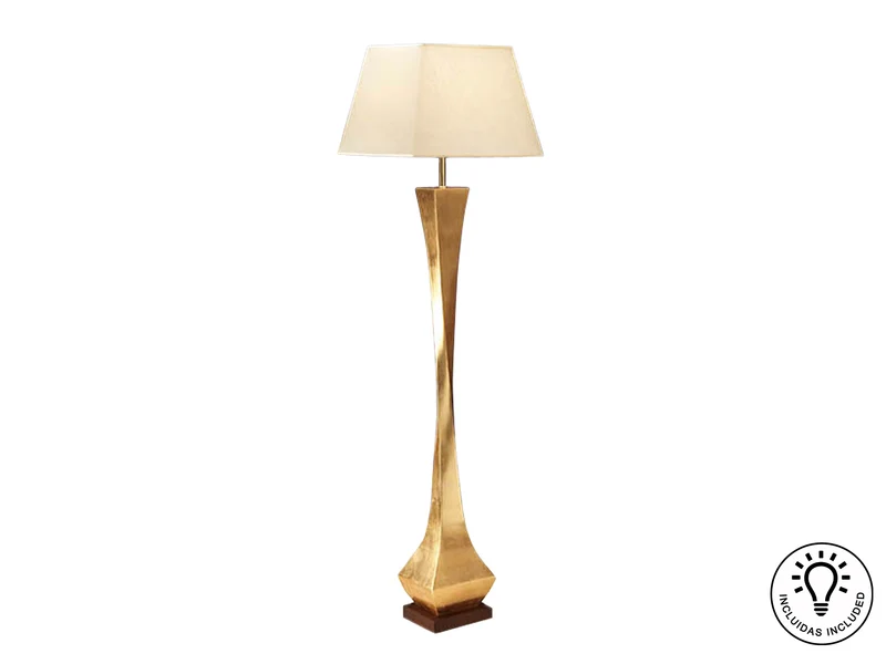 Lámpara de pie de salón Schuller Deco 1 luz pan de oro y nogal madera 172cm
