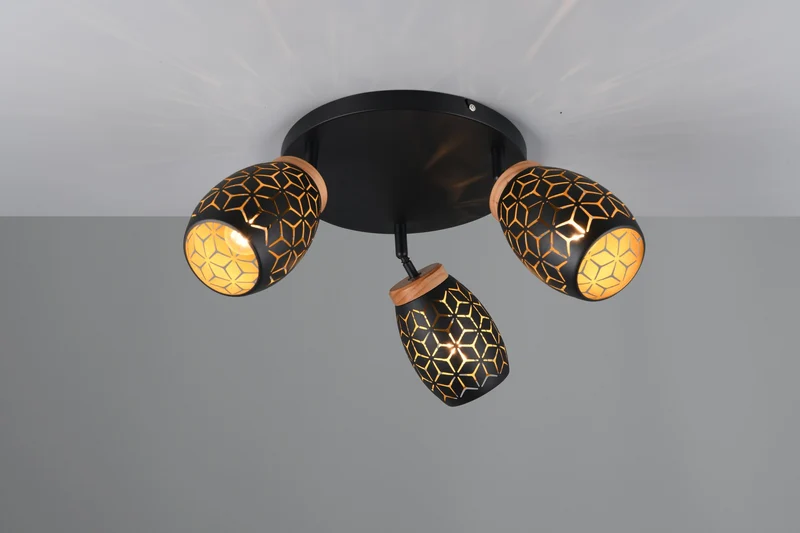 Plafón de techo Trio Bidar 3 luces negro y dorado Ø58cm R61573380