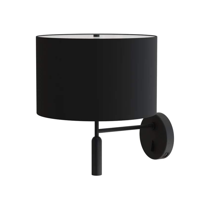 Aplique de pared Sulion Basic Stylo LED E27 tela negro con pantalla Ø25cm 40W