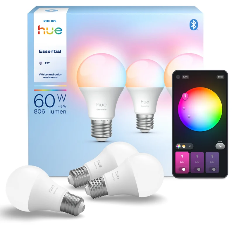 Philips Hue White and Color Ambiance Bombilla Essential RGBW 8W 806lm (3 uds) 87211