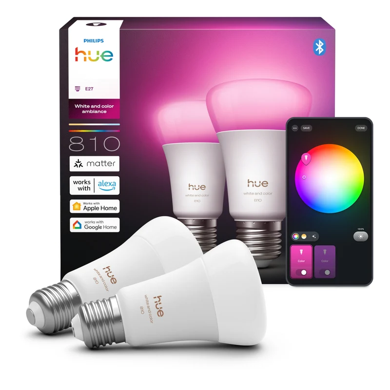 Philips Hue White and Color Ambiance Bombilla RGBW E27 6W 810lm (2 uds) 87201