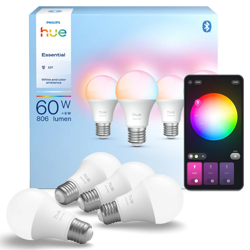 Philips Hue White and Color Ambiance Bombilla Essential RGBW 8W 806lm (4 uds) 87201