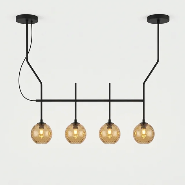 Lámpara de techo colgante ACB Maui 4 luces negro mate tulipas ámbar Ø18cm LED E27