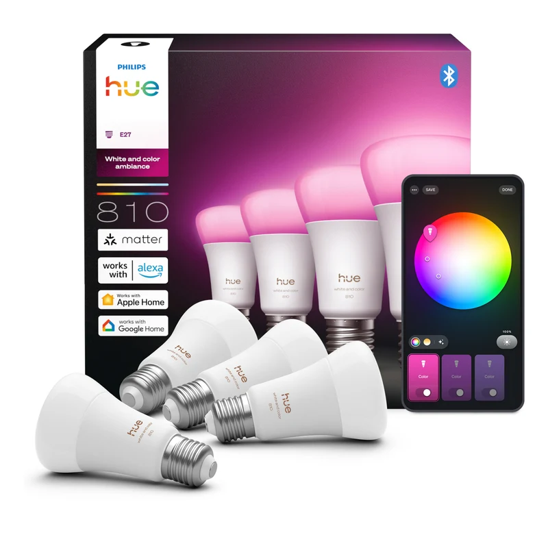 Philips Hue White and Color Ambiance Bombilla RGBW E27 6W 810lm (4 uds) 87201