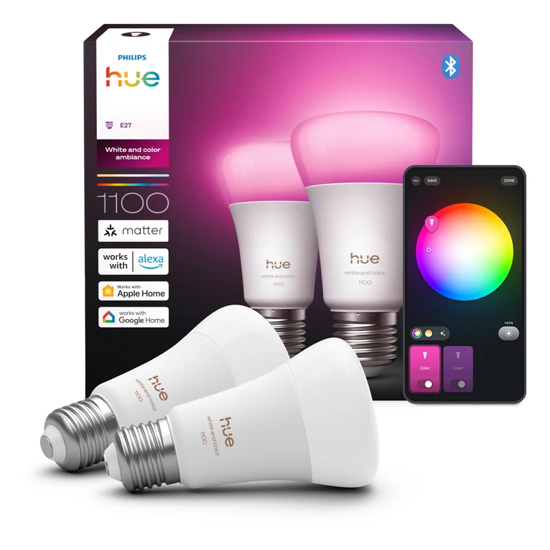 Philips Hue White and Color Ambiance Bombilla RGBW E27 8,1W 1100lm (2 uds) 87201