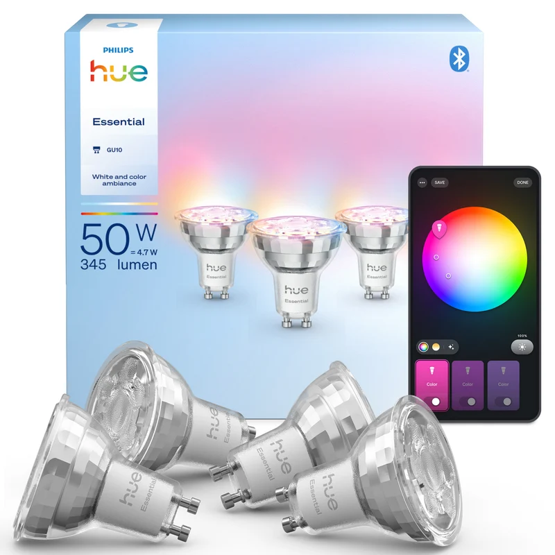 Philips Hue White and Color Ambiance Bombilla Essential RGBW 4,7W 345lm (4 uds) 87201
