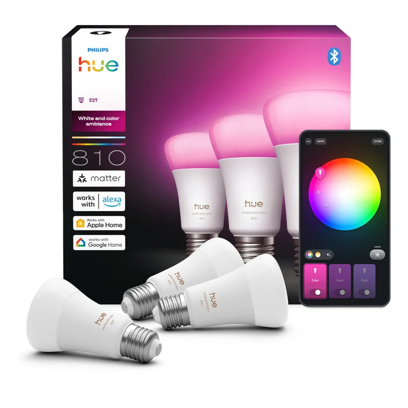 Philips Hue White and Color Ambiance Bombilla RGBW E27 6W 810lm (3 uds) 87201