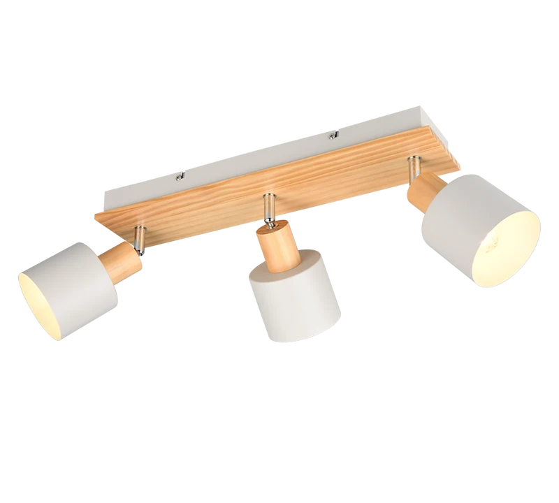 Regleta de focos Trio Shanti gris, madera 3 luces 862700376