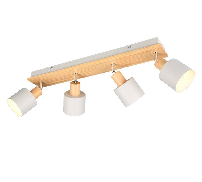 Regleta de focos Trio Shanti gris, madera 4 luces 862700476