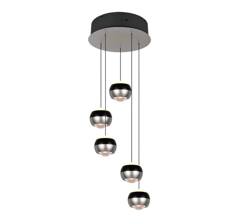 Lámpara de techo colgante Trio Orbit LED 5 luces níquel mate arriba y abajo 195cm 344430507