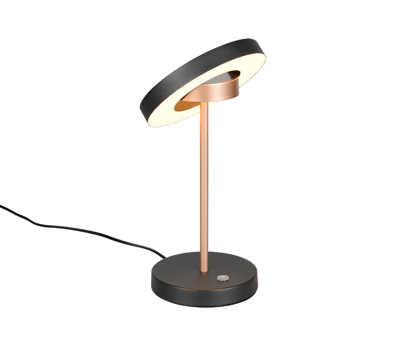 Lámpara de sobremesa Trio Guano negro y cobre Ø18cm 40W 534410165