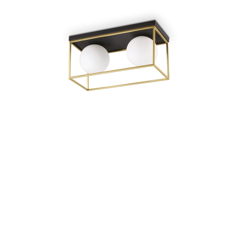 Plafón de techo Ideal Lux Lingotto latón cristal 2 luces 56W 45,5cm