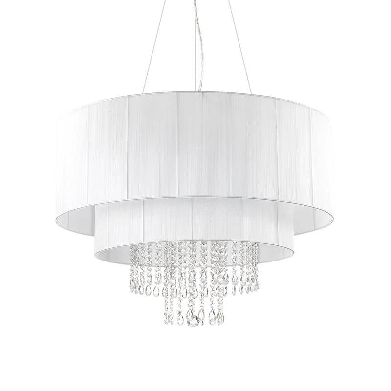 Lámpara colgante Ideal Lux Opera blanco cristal y tela 10 luces 600W Ø90cm