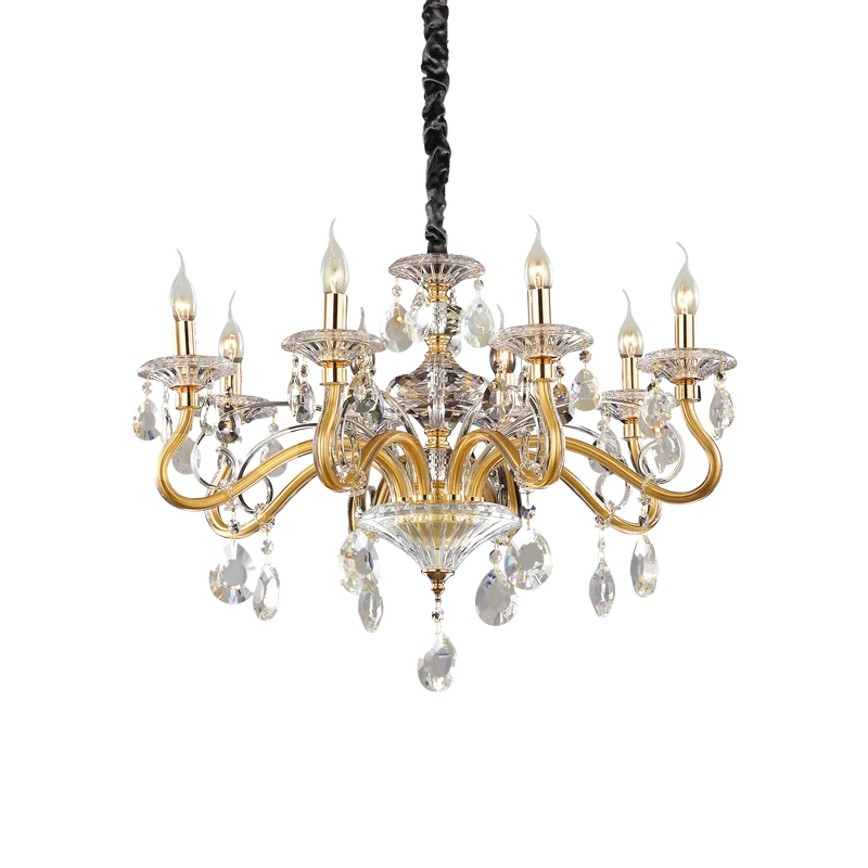 Lámpara colgante Ideal Lux Negresco dorado cristal y cerámica 8 luces 224W Ø73,5cm