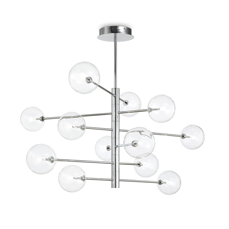 Lámpara colgante Ideal Lux Equinoxe cromo cristal 12 luces 24W Ø128,1cm