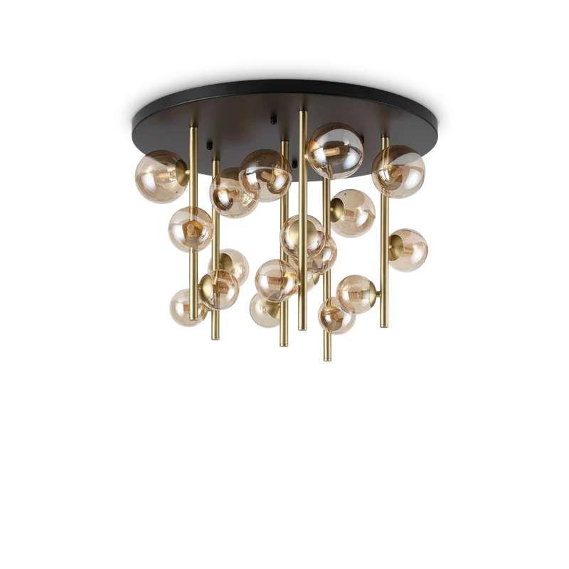 Plafón de techo Ideal Lux Perlage ámbar cristal 18 luces 270W Ø70cm