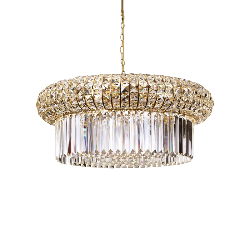 Lámpara colgante Ideal Lux Nabucco dorado cristal 16 luces 640W Ø70cm