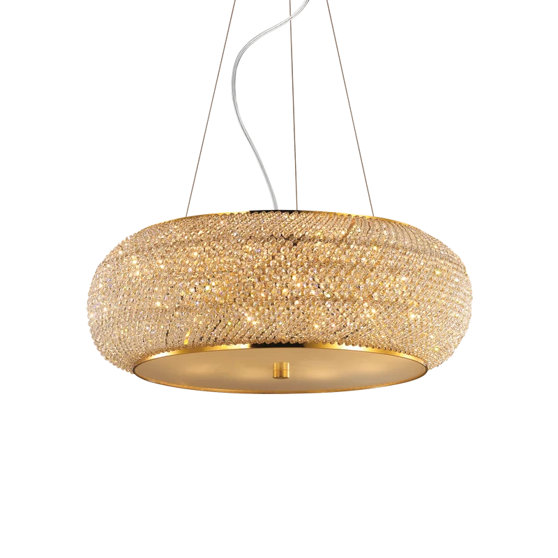 Lámpara colgante Ideal Lux Pasha' dorado cristal y cerámica 10 luces 400W Ø55cm