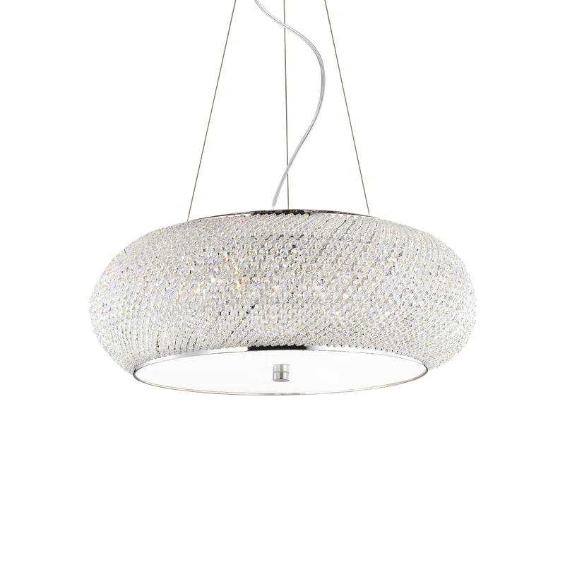 Lámpara colgante Ideal Lux Pasha' cromo cristal y cerámica 10 luces 400W Ø55cm