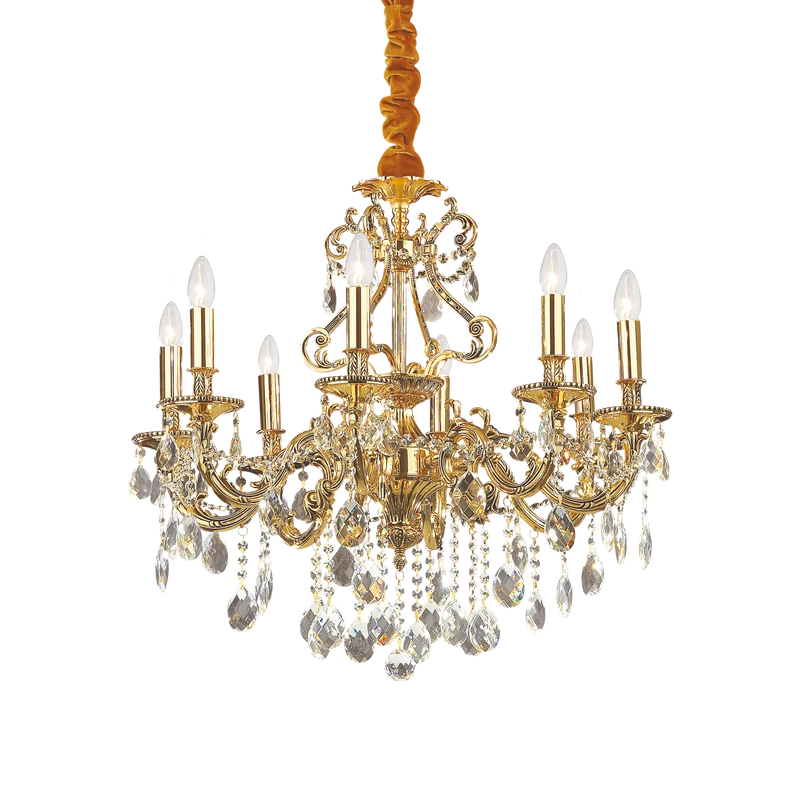 Lámpara colgante Ideal Lux Gioconda dorado cristal y cerámica 8 luces 320W Ø73cm