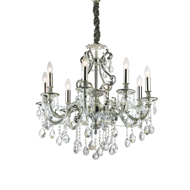 Lámpara colgante Ideal Lux Gioconda plata cristal y cerámica 8 luces 320W Ø73cm