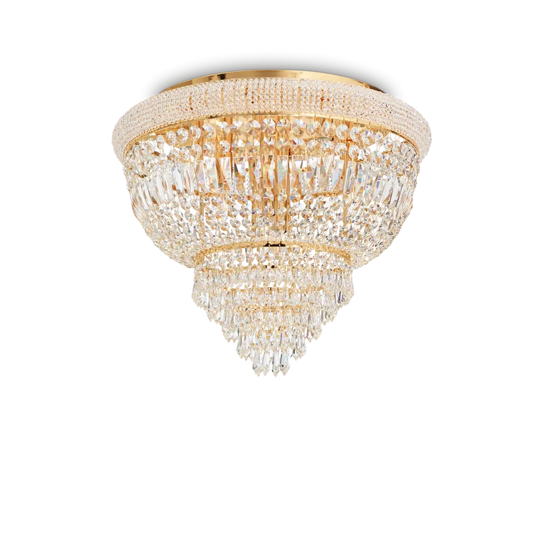 Plafón de techo Ideal Lux Dubai latón cristal y cerámica 6 luces 168W Ø52cm