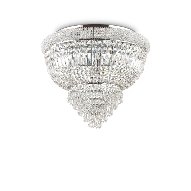 Plafón de techo Ideal Lux Dubai cromo cristal y cerámica 6 luces 168W Ø52cm