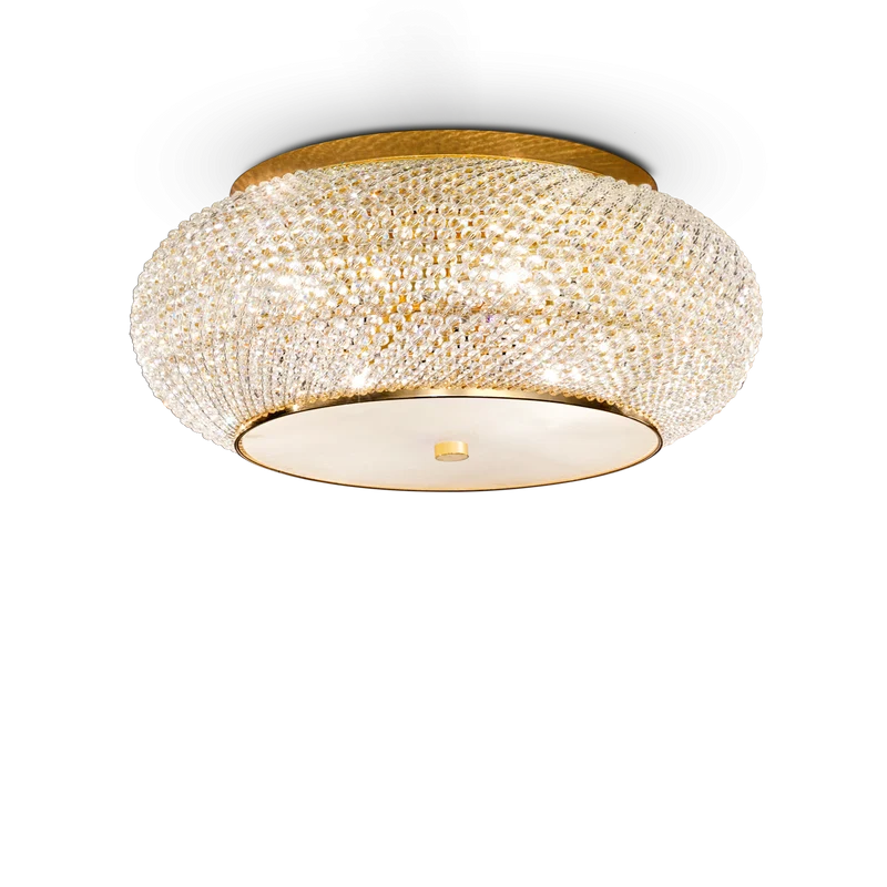 Plafón de techo Ideal Lux Pasha' dorado cristal y cerámica 10 luces 400W Ø55cm