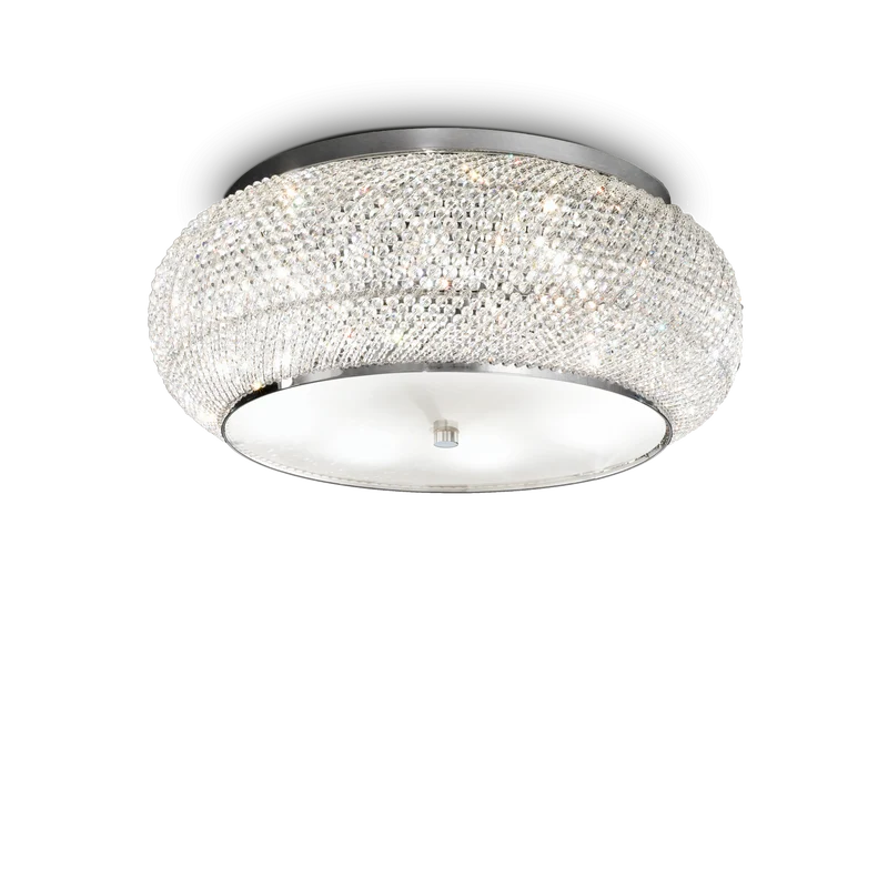 Plafón de techo Ideal Lux Pasha' cromo cristal y cerámica 10 luces 400W Ø55cm