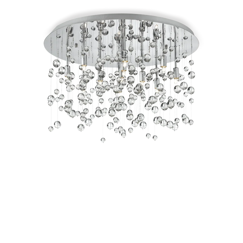 Plafón de techo Ideal Lux Neve cromo cristal 8 luces 320W Ø40,5cm