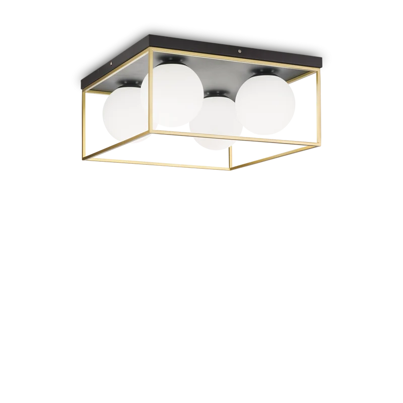 Plafón de techo Ideal Lux Lingotto latón cristal 4 luces 112W 45,5cm