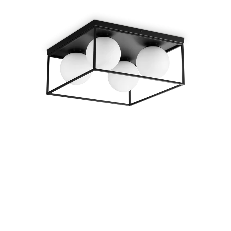 Plafón de techo Ideal Lux Lingotto negro cristal 4 luces 112W 45,5cm