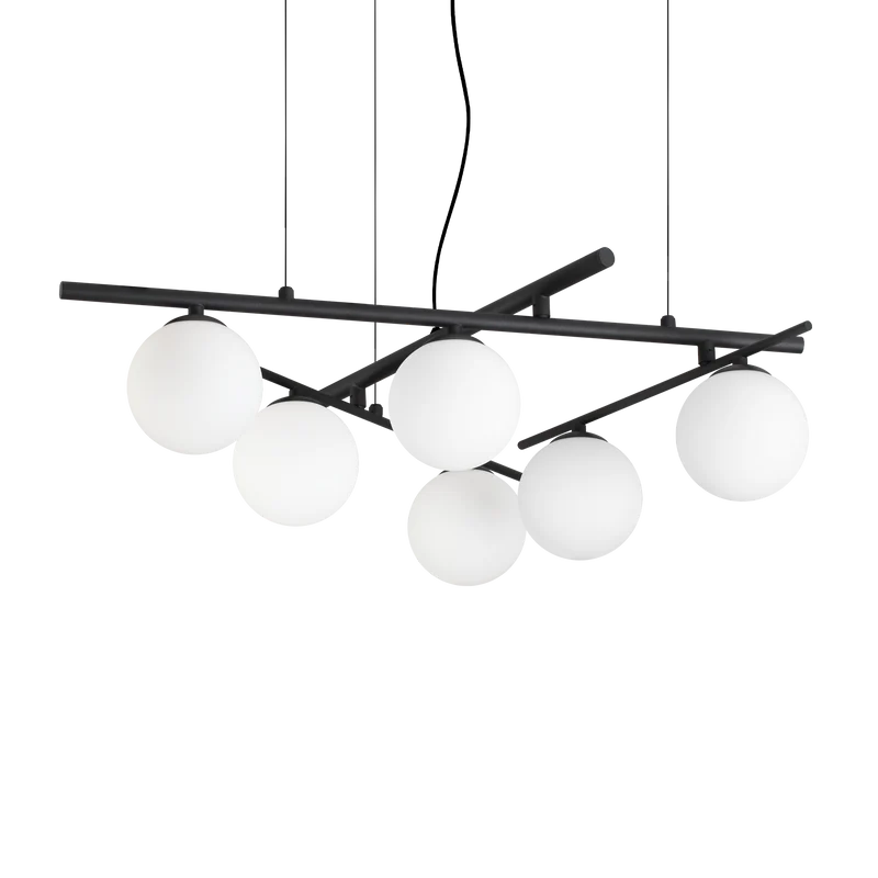 Lámpara colgante Ideal Lux Atlas negro cristal 6 luces 24W Ø80cm