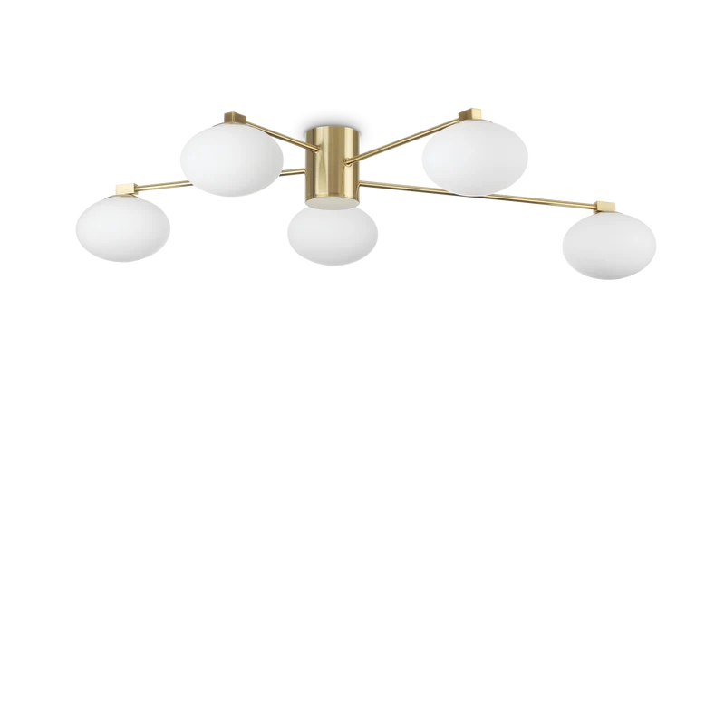 Plafón de techo Ideal Lux Hermes latón cristal 5 luces 140W Ø90cm