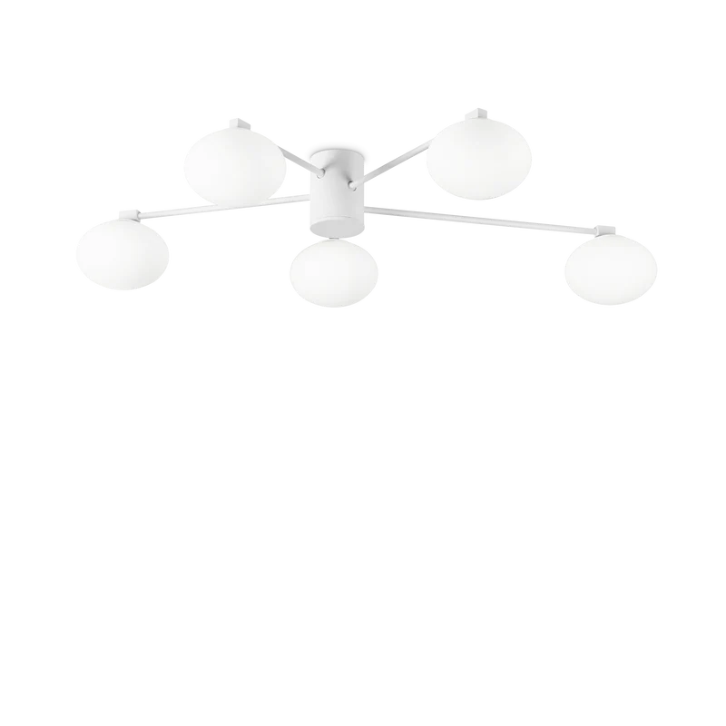 Plafón de techo Ideal Lux Hermes blanco cristal 5 luces 140W Ø90cm