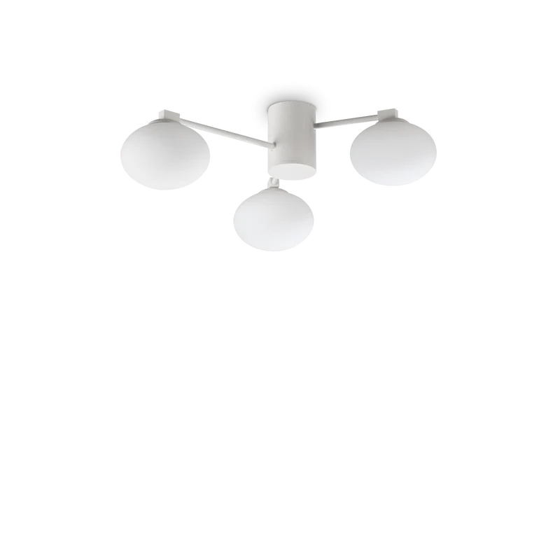 Plafón de techo Ideal Lux Hermes blanco cristal 3 luces 84W Ø60cm