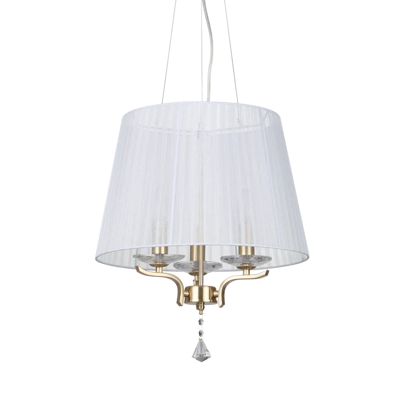 Lámpara colgante Ideal Lux Pegaso latón cristal y tela 3 luces 84W Ø40cm