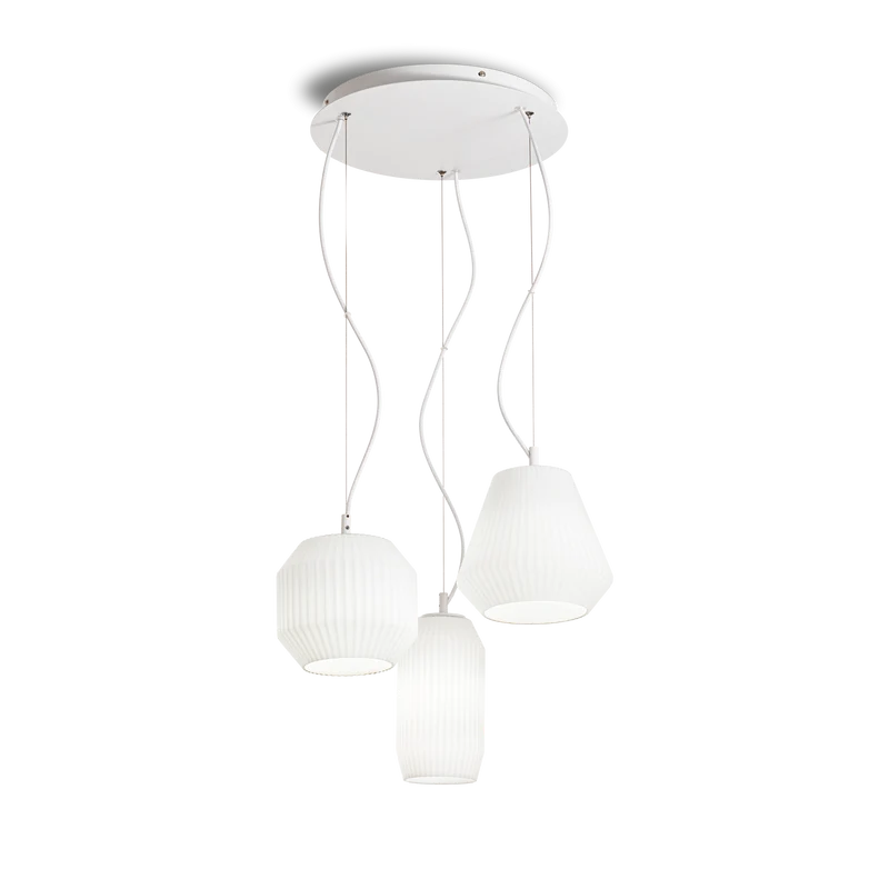 Lámpara colgante Ideal Lux Origami blanco cristal 3 luces 180W Ø40cm