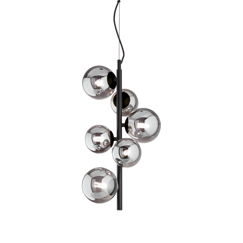 Lámpara colgante Ideal Lux Perlage fumé cristal 6 luces 90W Ø26cm