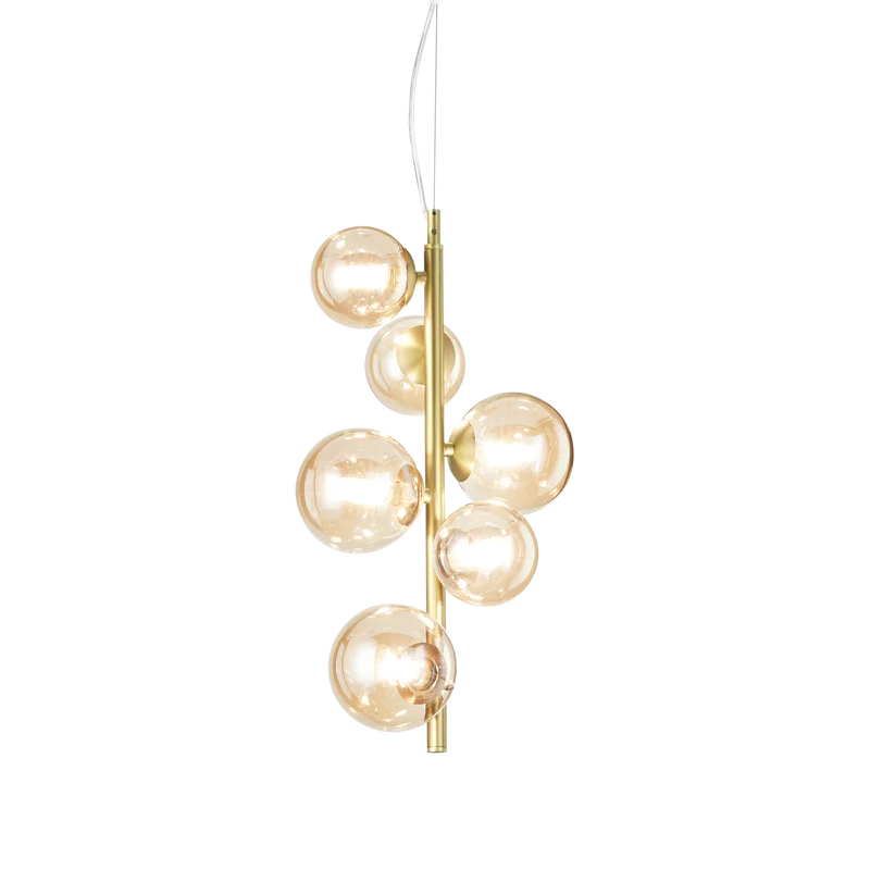 Lámpara colgante Ideal Lux Perlage ámbar cristal 6 luces 90W Ø26cm